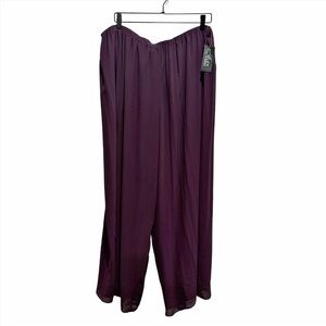 Alex Evenings 3X Eggplant Chiffon Wide Leg Pants NWT Formal Flowy